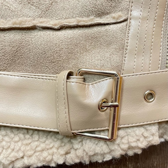 TAUPE BROWN FAUX FUR SUEDE MOTO JACKET BIKER COAT - Picture 11 of 14